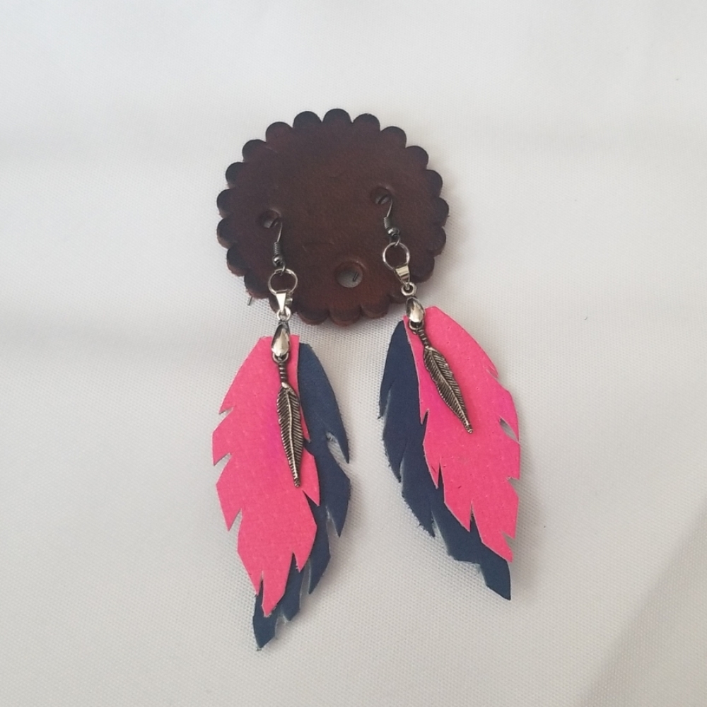 Custom leather feather earrings